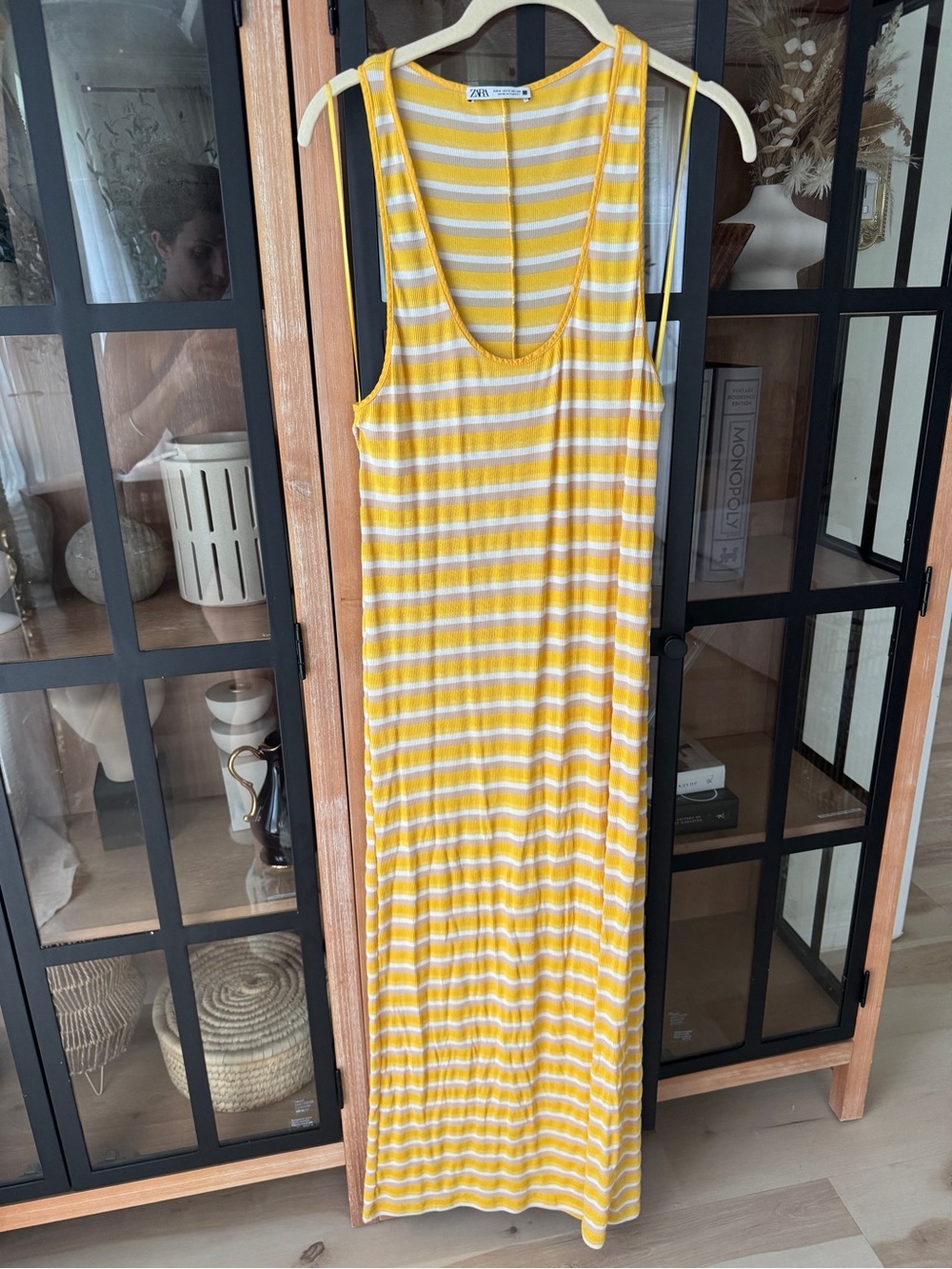 Zara maxi dress ribbed Striped Sleeveless Tank scoop neck knit beach stretchy